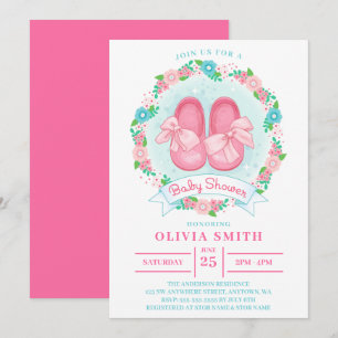 Mädchenschuhe Baby Shower mit Schleife und Blumen Einladung