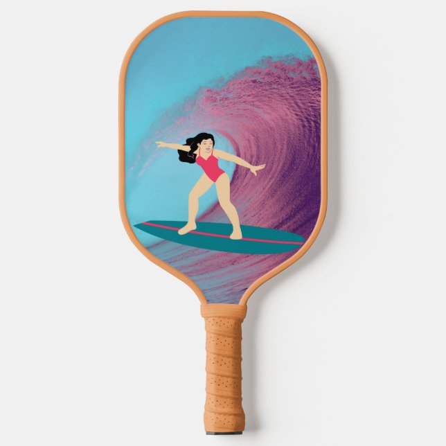 Mädchensurfen bei Sonnenuntergang Pickleball Schläger (Vorderseite)