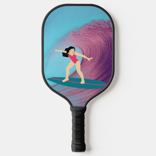 Mädchensurfen bei Sonnenuntergang Pickleball Schläger (Vorderseite)