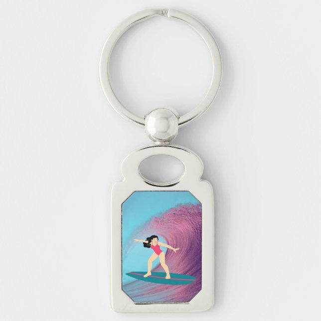 Mädchensurfen bei Sonnenuntergang Schlüsselanhänger (Vorderseite)