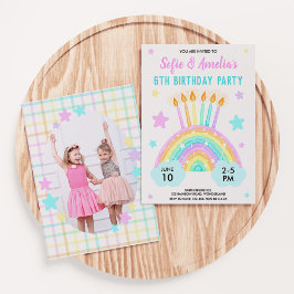Mädchentag-Rainbow-Thema mit Foto Einladung