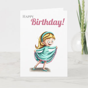Mädchentanz in einem aquamarinen Kleid Geburtstag Karte