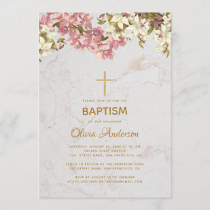 Mädchentaufe Florale Pinke Orchideen Gold Kreuz Ma Einladung