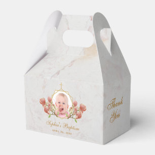 Mädchentaufe Foto Marmor Rosa Magnolie Floral Geschenkschachtel
