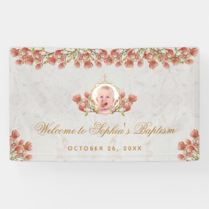 Mädchentaufe Rosa Magnolie Gold Kalligrafie Foto Banner