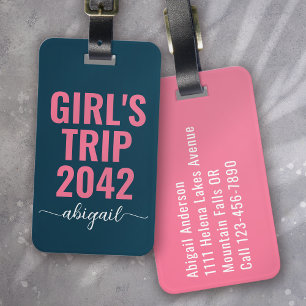 Mädchentrip Blaue Pinke Kalligrafie Monogramm Gepäckanhänger