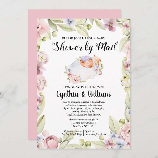 Mädchentuch per Post | Elegante Frühlingsflora Einladung (Vorne/Hinten)