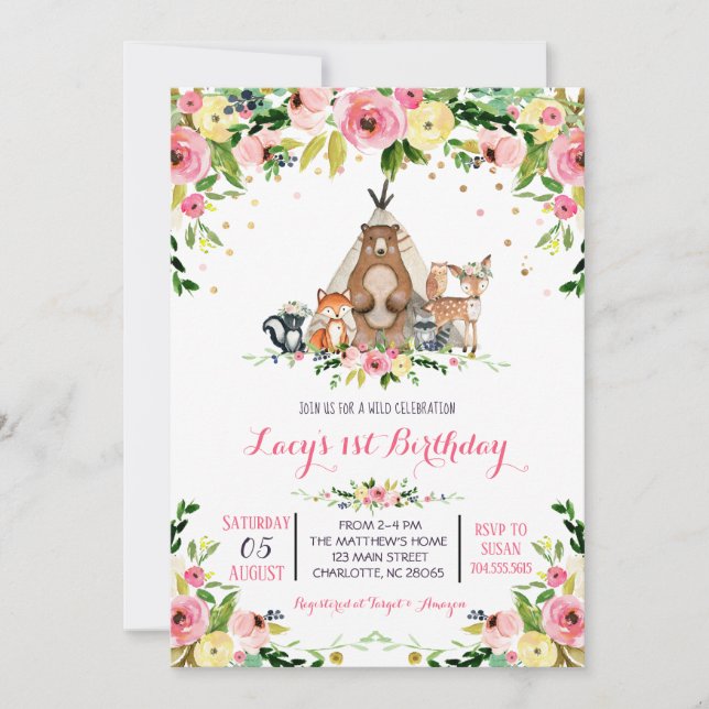 Mädchenwald Geburtstagseinladung Einladung (Vorderseite)