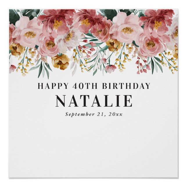 Mädchenwasserfarbe floreneditierbares Alter Geburt Poster (Vorderseite)