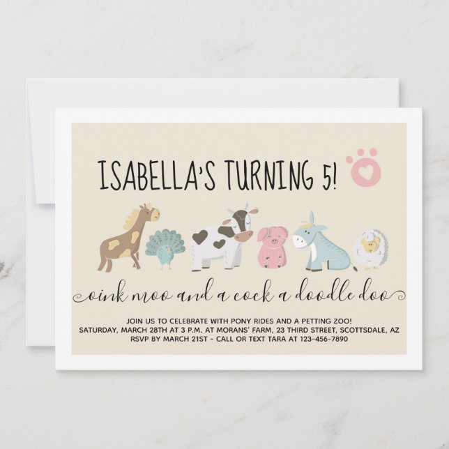 Mädchenzähler / Zuchtbarnyard Tiere Thema Einladung (Vorderseite)
