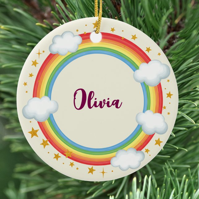 Mädchenzirkel-Regenbogen-Rahmen Keramik Ornament (Von Creator hochgeladen)