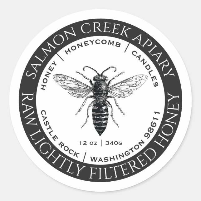 Made by bies Queen bee Raw Honey Label Runder Aufkleber (Vorderseite)