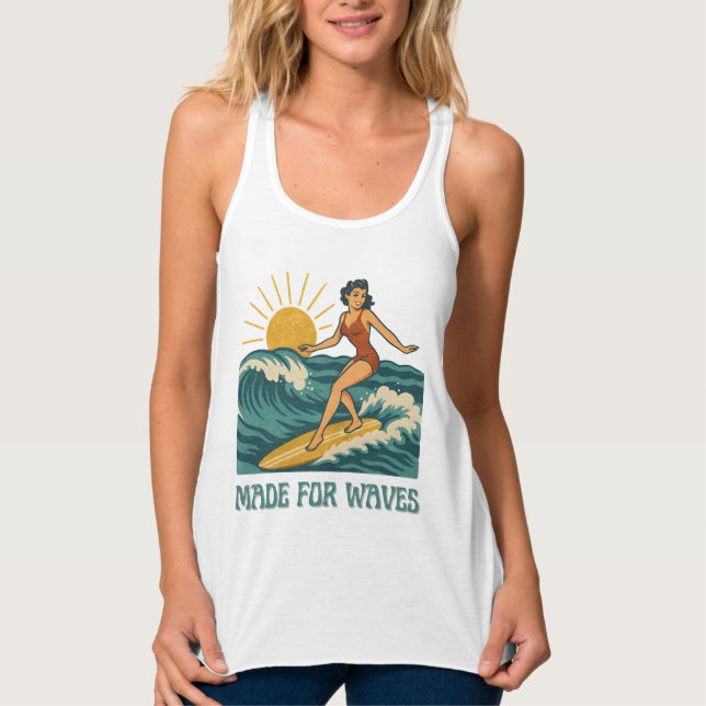 Made For Waves Surfer - Retro-Surf-Pin-Up-Art Tank Top (Vorderseite)