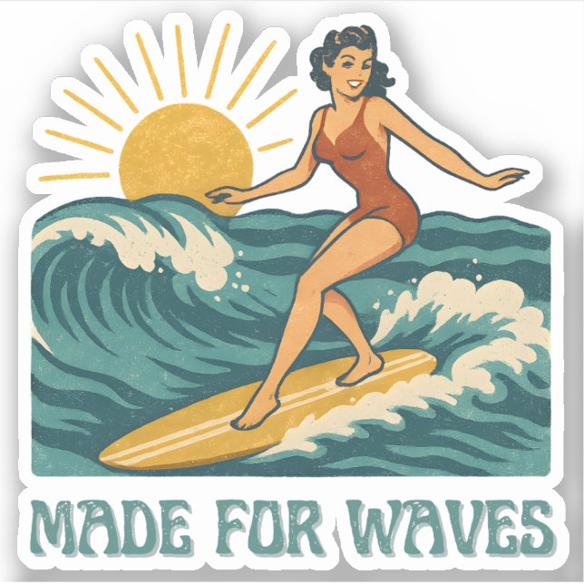 Made For Waves Surfer - Retro Surfing Pin-Up Art Aufkleber (Vorderseite)