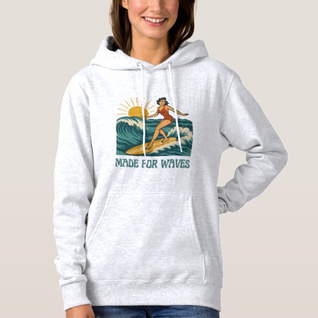 Made For Waves Surfer - Retro Surfing Pin-Up Art Hoodie (Vorderseite)