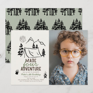 Made Four Adventure Camping Foto Junge 4. Geburtst Einladung