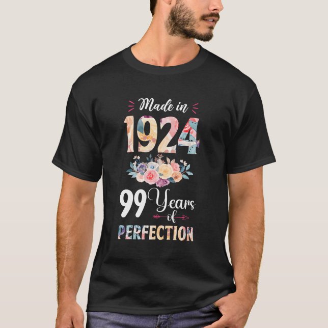 Made in 1924 Floral 99 99th T-Shirt (Vorderseite)