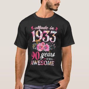 Made in 1933 Floral 90. Geburtstagsparty 90 Jahre T-Shirt