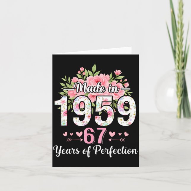 Made In 1959 Floral 67th Birthday Women 67 Years O Karte (Vorderseite)