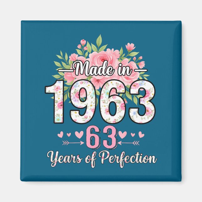 Made In 1963 Floral 63rd Birthday Women 63 Years O Magnet (Vorne)