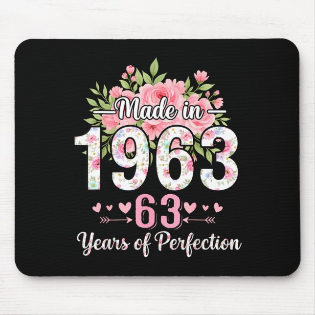 Made In 1963 Floral 63rd Birthday Women 63 Years O Mousepad (Vorne)
