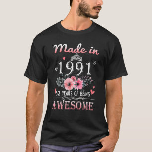Made in 1991 Floral 32 Jahre alt 32. Geburtstag Wo T-Shirt