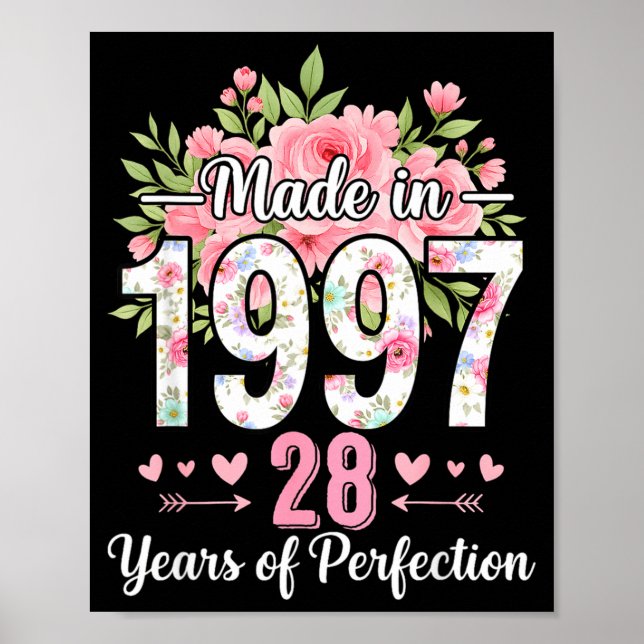 Made In 1997 Floral 28th Birthday Women 28 Years O Poster (Vorne)