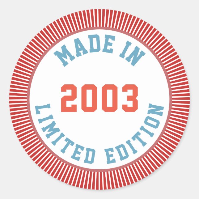 Made in 2003 runder aufkleber (Vorderseite)