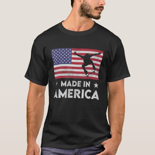 Made in America National Flag Skateboard Men W T-Shirt (Vorderseite)