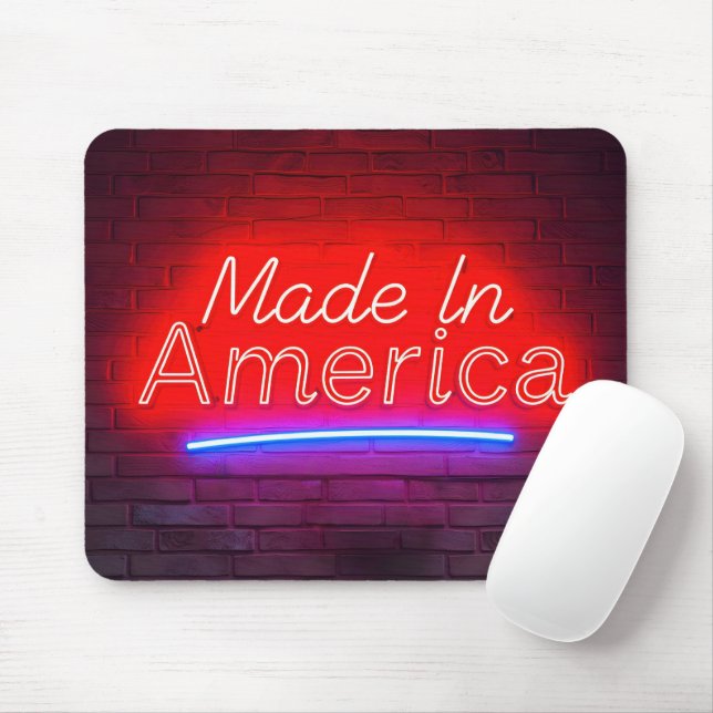 Made in America Neon Sign on Brick Mousepad (Mit Mouse)