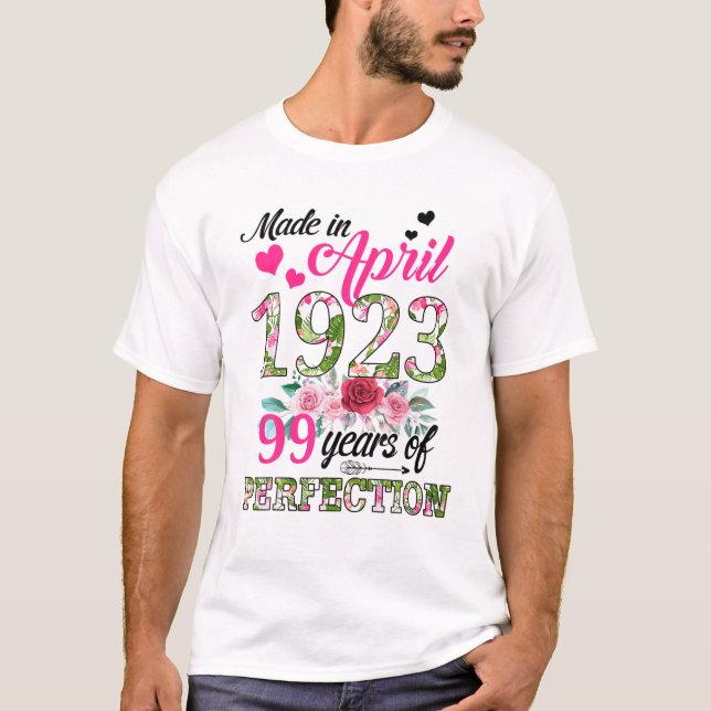 Made in April 1923 Floral 99 Jahre alt 99th Birthd T-Shirt (Vorderseite)