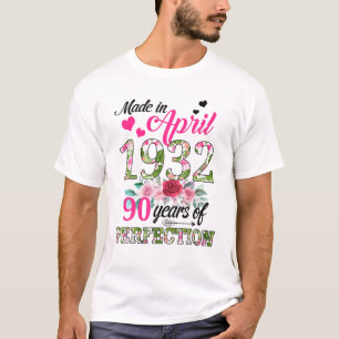 Made in April 1932 Floral 90 Jahre alt 90. Geburts T-Shirt