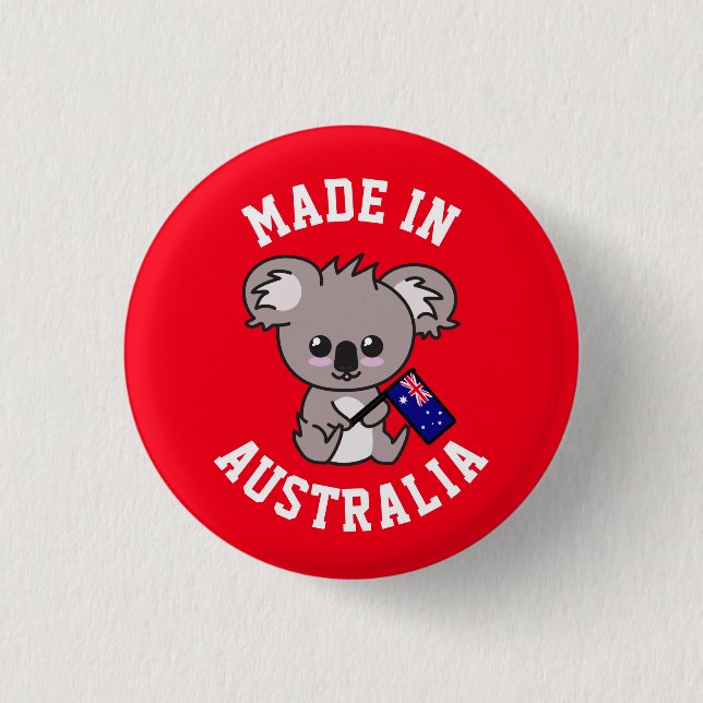 Made in Australia: Koala Holding Australian Flag Button (Vorderseite)