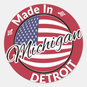 Made in Detroit Michigan USA Flag Runder Aufkleber