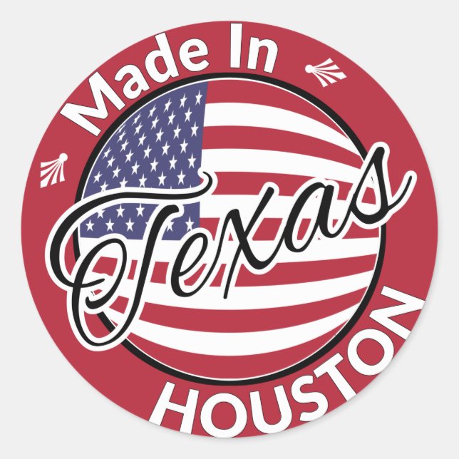 Made in Houston Texas US Flagge Flag Runder Aufkleber (Vorderseite)