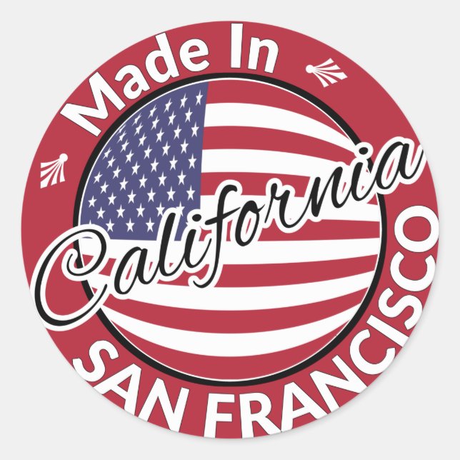 Made in San Francisco California USA Flag Runder Aufkleber (Vorderseite)
