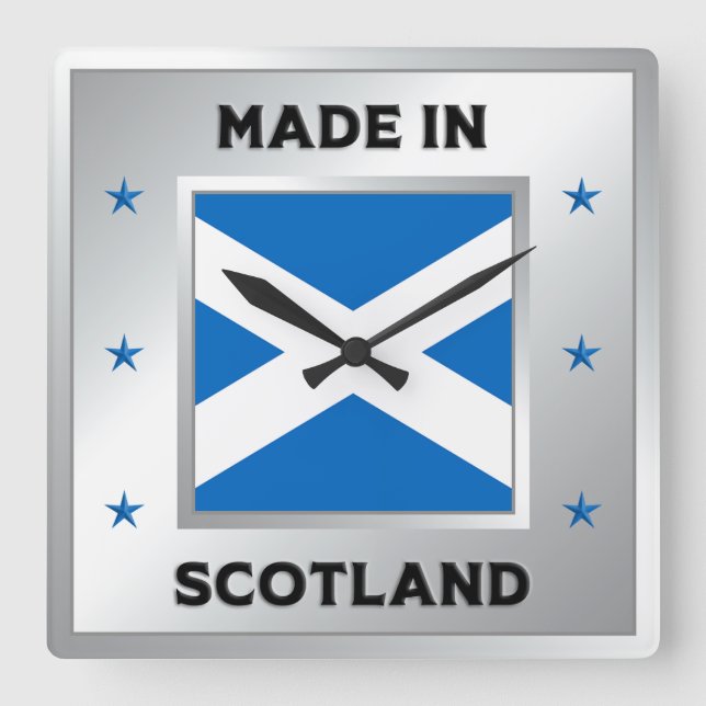 Made in Schottland Quadratische Wanduhr (Vorderseite)