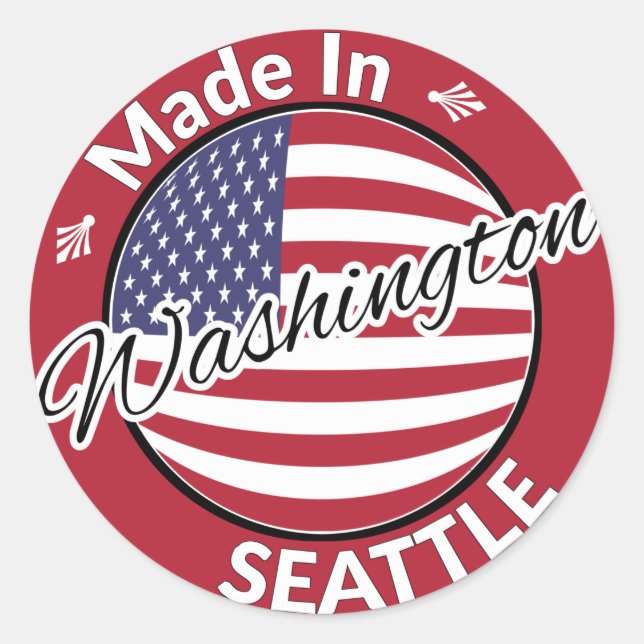 Made in Seattle Washington USA Flag Runder Aufkleber (Vorderseite)