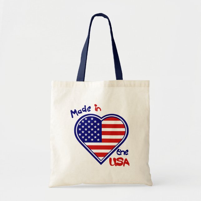 Made in the USA Heart Flag Budget Tote Bag Tragetasche (Vorne)