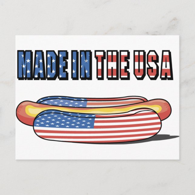 Made in the USA Patriotic Hot Dog Postkarte (Vorderseite)