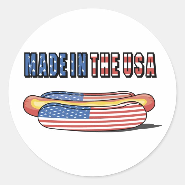 Made in the USA Patriotic Hot Dog Runder Aufkleber (Vorderseite)