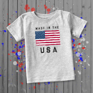 "Made in the USA" (Schwarzer Text) Vintage US-Flag Baby T-shirt