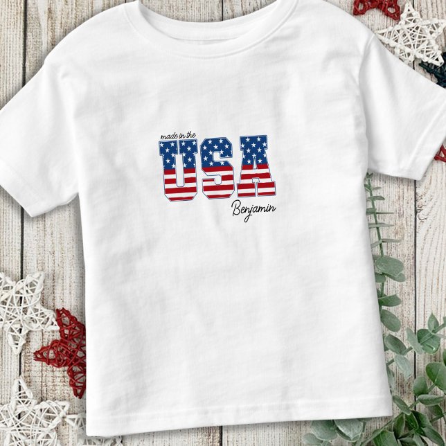 Made in USA American Flag Patriotic 4. Juli Kleinkind T-shirt (Von Creator hochgeladen)