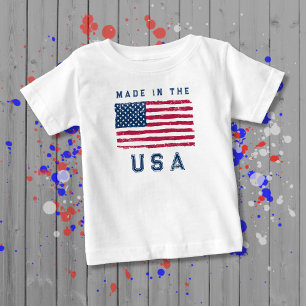 "Made in USA" (Blaue Schrift) Vintage-US-Flagge Baby T-shirt