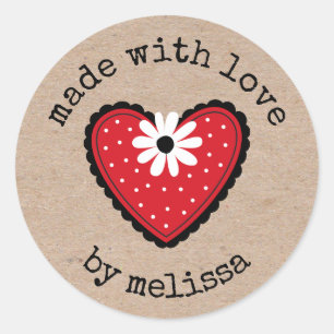 Made mit Liebe Kraft Herz Runder Aufkleber