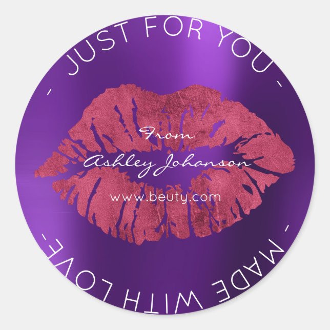 Made with Liebe Amethyst Lila Maroon Makeup Lips Runder Aufkleber (Vorderseite)