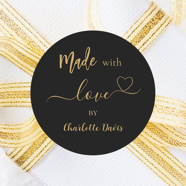 Made with Liebe black gold name Runder Aufkleber (Von Creator hochgeladen)