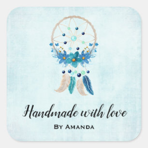 Made with Liebe Blue Dreamcatcher Stylish Boho Quadratischer Aufkleber