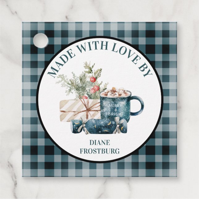 "Made with Liebe by" Aquamarin Blue Christmas Food Geschenkanhänger (Vorderseite)