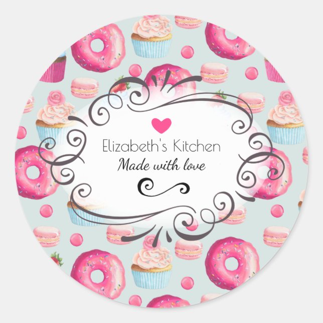 Made with Liebe Donuts and Macarons Kitchen Baking Runder Aufkleber (Vorderseite)